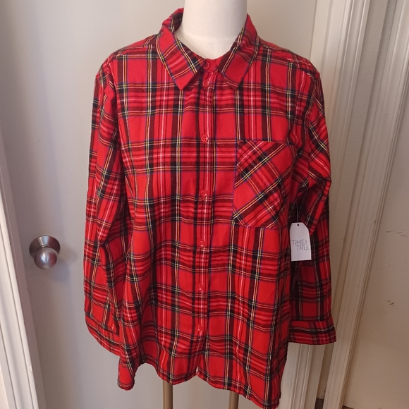 Time and Tru Tops - NWT Time and Tru holiday plaid button down flannel sz  XXL ONLY 1 LEFT